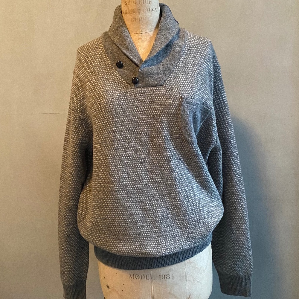 J. Crew Gray Lambswool Shawl Collar Sweater, Size L
